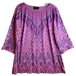 Bob Mackie Wearable Art Purple Geometric Feather Blouse Womens M